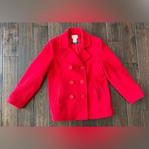 LL Bean ITALiAN Red WOOL Pea Coat WOMEN 10P 260344
